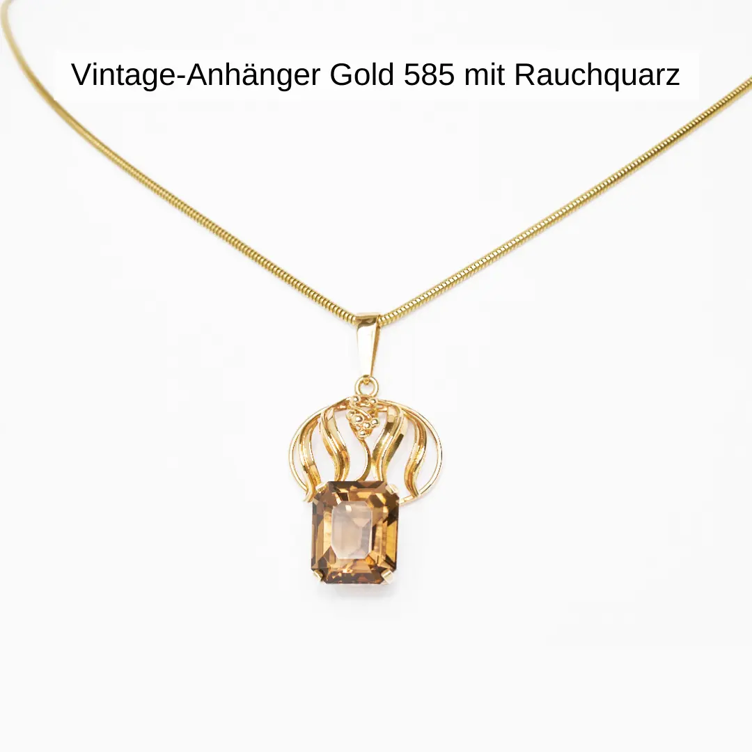 Vintage Anhaenger Gold 575 mit Rauchquarz
