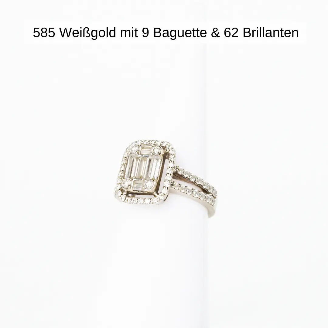 585 Weißgold mit 9 Baguette und 62 Brillanten