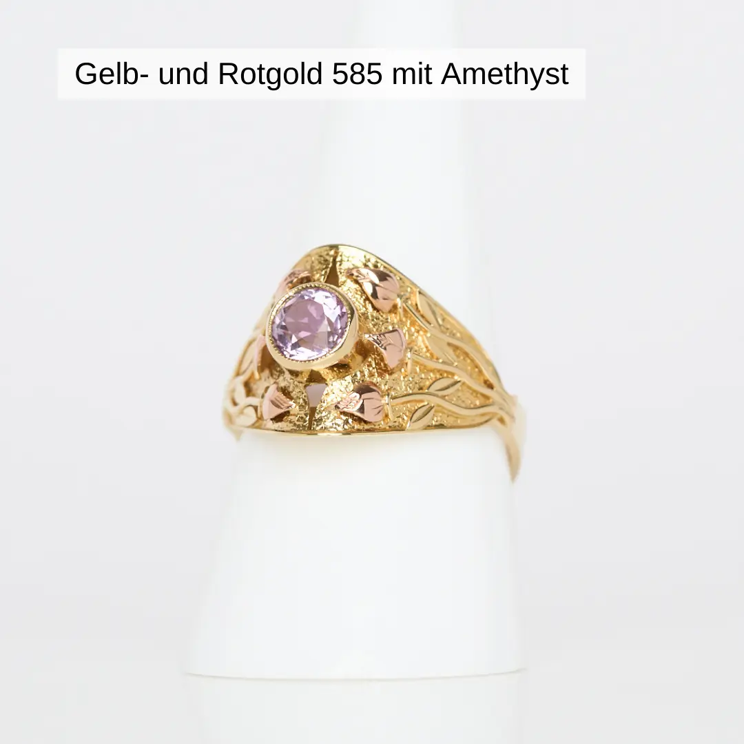 Gelb- und Rotgold Ring 585 mit Amethyst