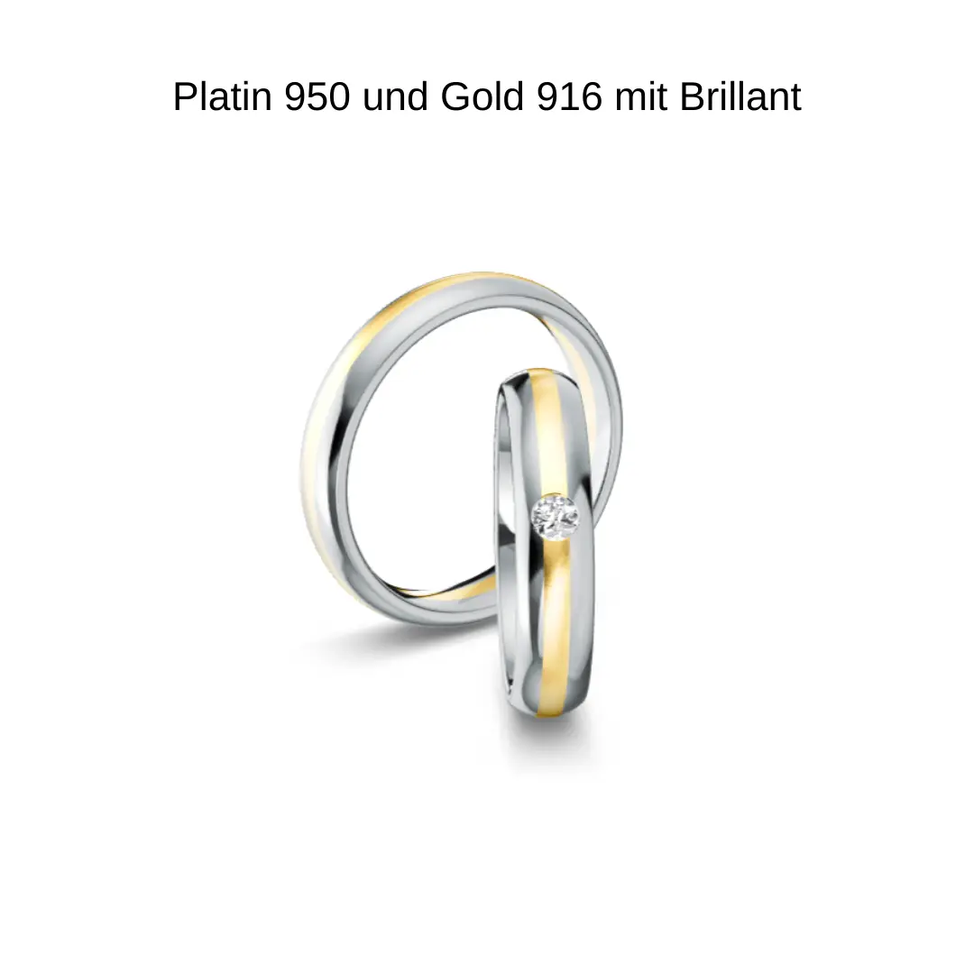 Trauringe Platin 950 und Gold 916 mit Brillant