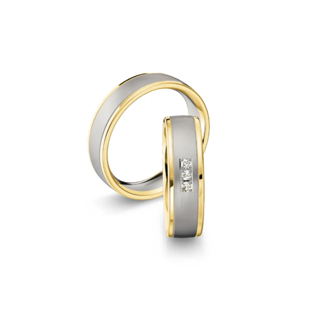 Trauringe in 585 Grau-/Gelbgold mit 3 Brillanten