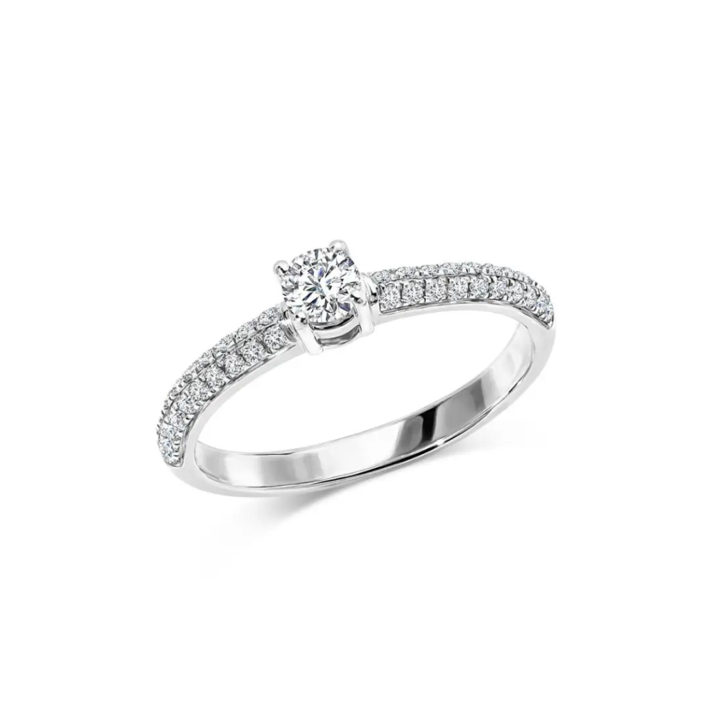 Verlobungsring in 585 Weißgold mit 1 Brillant 0,25ct und Seitenbesatz